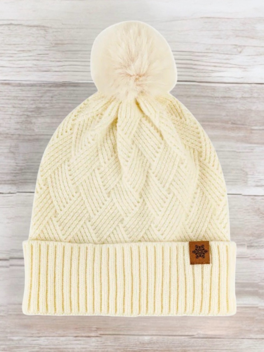 🤍 Cream Knit Pom Pom Beanie | One Size | NWOT